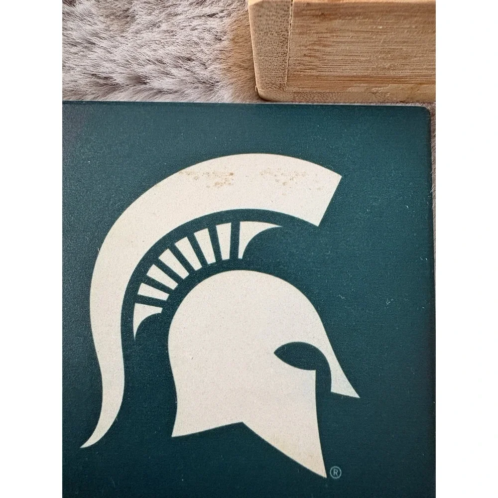 Set of 4 drink coasters michigan state spartans with holder